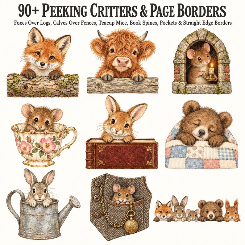 Whimsical Peeking Storybook Animals — listing image 2 of 10