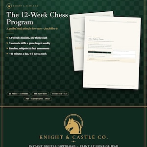 12-wöchiges Schach-Trainingsprogramm für Spieler mit einer Elo-Zahl von 800-1200 | Geführter Verbesserungskurs (PDF-Download)