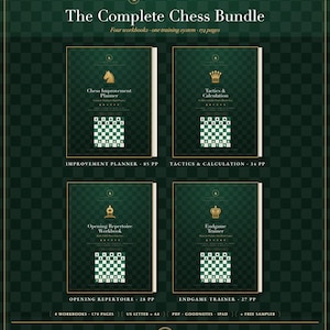 Chess Training Workbook Bundle: Tactics, Openings, Endgames and Improvement Planner PDF