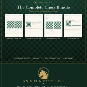 Chess Training Workbook Bundle: Tactics, Openings, Endgames and Improvement Planner PDF