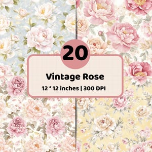 Vintage rosmönsterpaket Romantiska blommönster | Stugträdgårdsbakgrunder | Sömlös JPG-uppsättning