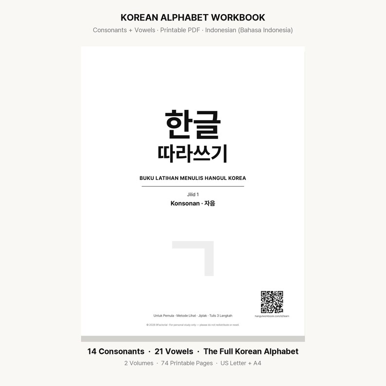 Buku Latihan Alfabet Korea | Hangul Konsonan dan Vokal | PDF Dapat Dicetak untuk Pemula | Belajar Membaca Hangul | K-Pop K-Drama image 1