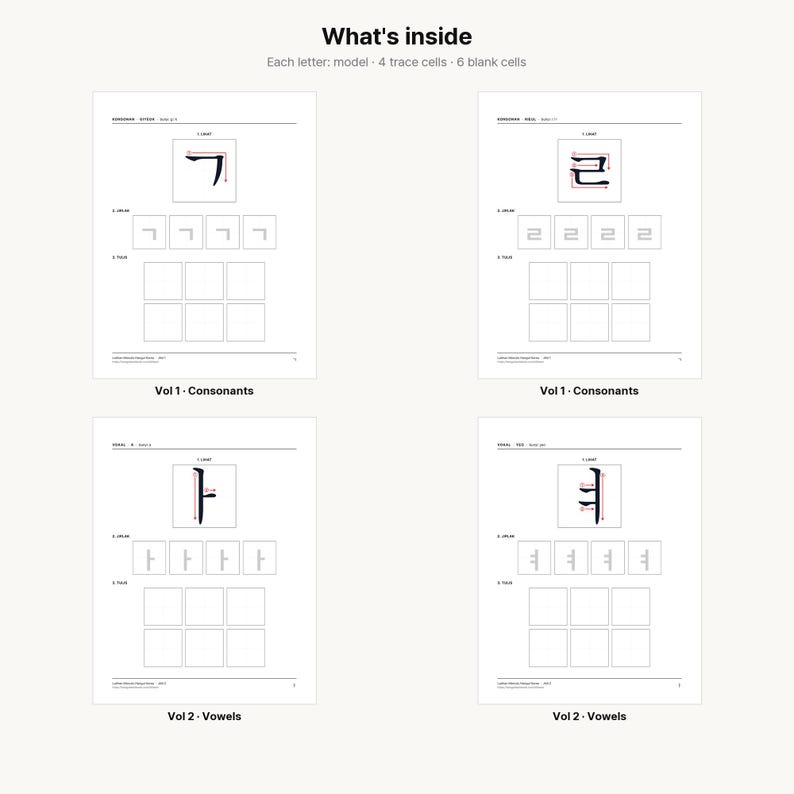Buku Latihan Alfabet Korea | Hangul Konsonan dan Vokal | PDF Dapat Dicetak untuk Pemula | Belajar Membaca Hangul | K-Pop K-Drama image 2
