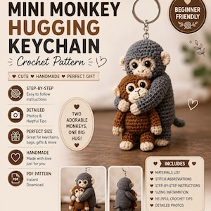 Mini Monkey Hugging Keychain Crochet Pattern (PDF Download)