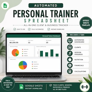 Personal Trainer Client Tracker | Workout & Nutrition Tracker Spreadsheet | Financial Tracker | Automated Dashboard | Excel Google Sheets