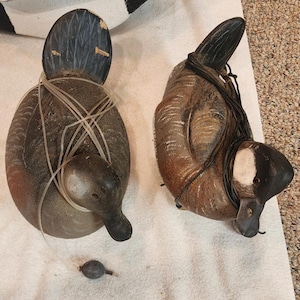 Bob Romstadt BR Decoys Ruddy Duck Pair, Signed Cork Working Hunting Decoys Original Rigging