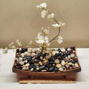 Japanese Zen Rock Garden Artificial Cherry Blossom Tree Wood Tray River Stone Decor