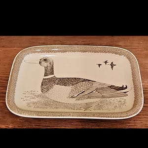 Vintage Thomas Germany porseleinen serveerschaal met afbeelding van een wilde eend (Anas Platyrhynchos Stockente), een zeldzaam exemplaar van een wild dier.