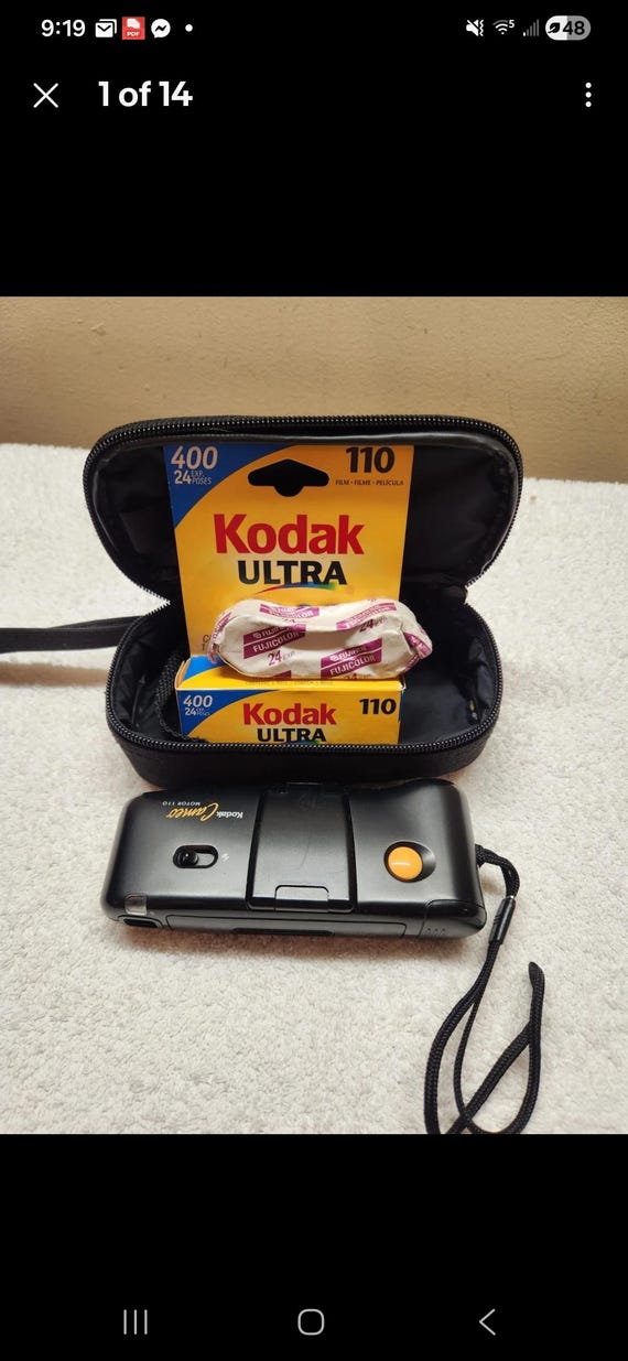 Vintage Kodak Cameo Motor 110 Camera with Case, Wrist Strap, Kodak Ultra Film