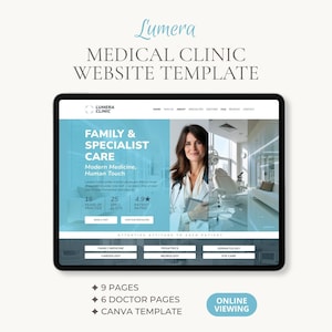 Minimalist medical website with doctor profile pages | multi page Canva template | 9 pages