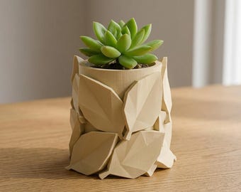 Pot de fleurs imprimé en 3D avec motif de feuilles mortes, inspiré par la nature et idéal pour les plantes succulentes (12 cm)
