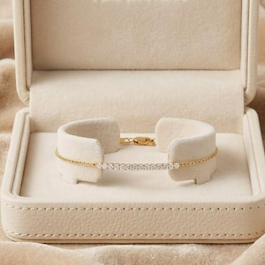 Pulsera de oro macizo de 14 quilates con barra de diamantes de laboratorio, cadena minimalista de diamantes cultivados en laboratorio de 0,24 quilates, pulsera delicada ajustable, regalo para mujer.