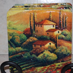 Hill country side view, Tile Coasters set of 4 or more, trivet also available