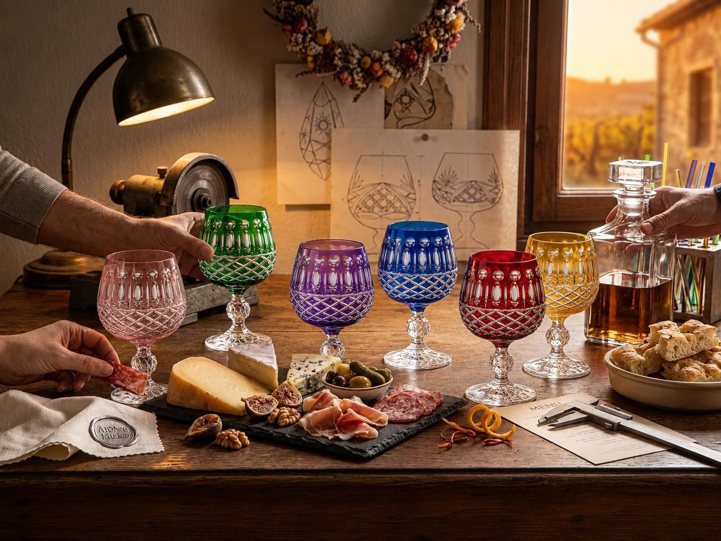 Weinkelche bunt kristall glas