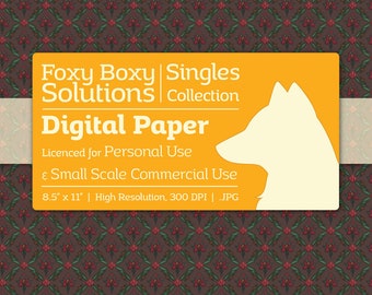 Persian Floral Scroll on Brown - Single Sheet Digital Digital Download - Instant Download Printable Scrapbooking Paper - Crafting Supply