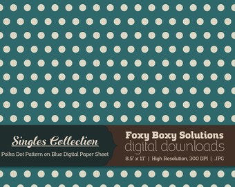 Polka Dot Pattern on Blue Printable Digital Paper - Instant Download Supply for Scrapbooking & Crafting - Single Sheet Printables