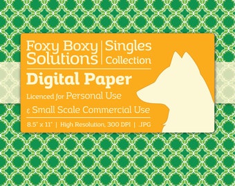 Instant Download Green Geometric Moroccan Printable Digital Paper for Scrapbooking - Digital Download Supply - Quatrefoil Pattern