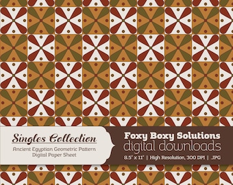 Ancient Egyptian Geometric Pattern Printable Digital Paper - Instant Download Supply for Scrapbooking & Crafting - Single Sheet Printables