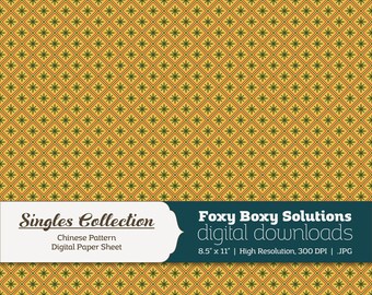 Chinese Geometric Pattern #4 Printable Digital Paper - Instant Download Supply for Scrapbooking & Crafting - Single Sheet Printables