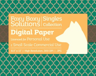 Moroccan Pattern on Kraft Digital Paper - Single Sheet in Teal - Printable Scrapbooking Paper