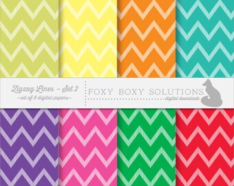 Colorful Zig Zag Chevron Pattern Instant Download Digital Paper for Personal & Commercial Use Set of 8 Scrapbooking Papers