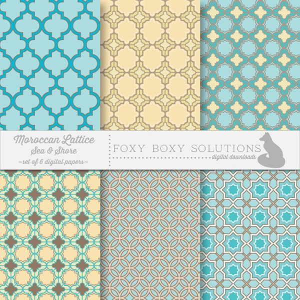 Moroccan Lattice: Sea & Shore, Digital Papers, set of 6