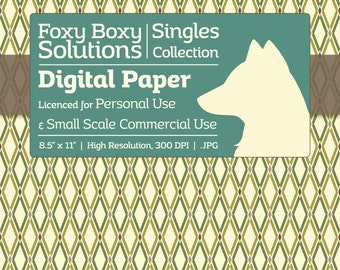 Fancy Diamond Pattern - Single Sheet in Green - Printable Scrapbooking Paper