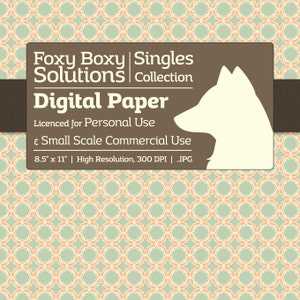 Moroccan Pattern Digital Paper - Single Sheet in Light Orange and Teal - Printable Scrapbooking Paper