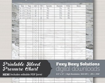 Printable Blood Pressure Log | Blood Pressure Tracker PDF | Hypertension Chart | Daily BP Log | Health Tracker Printable