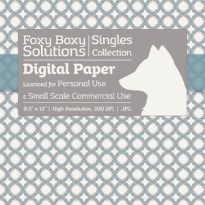 Fancy Moroccan Pattern Digital Paper - Single Sheet in White, Blue, & Gray - Printable Scrapbooking Paper