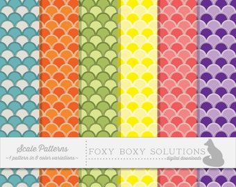 Scale Patterns: 1 Pattern in 6 Colors; Bold Colors Pattern; High Resolution Digital Paper; Scale Pattern Digital Papers Instant Download