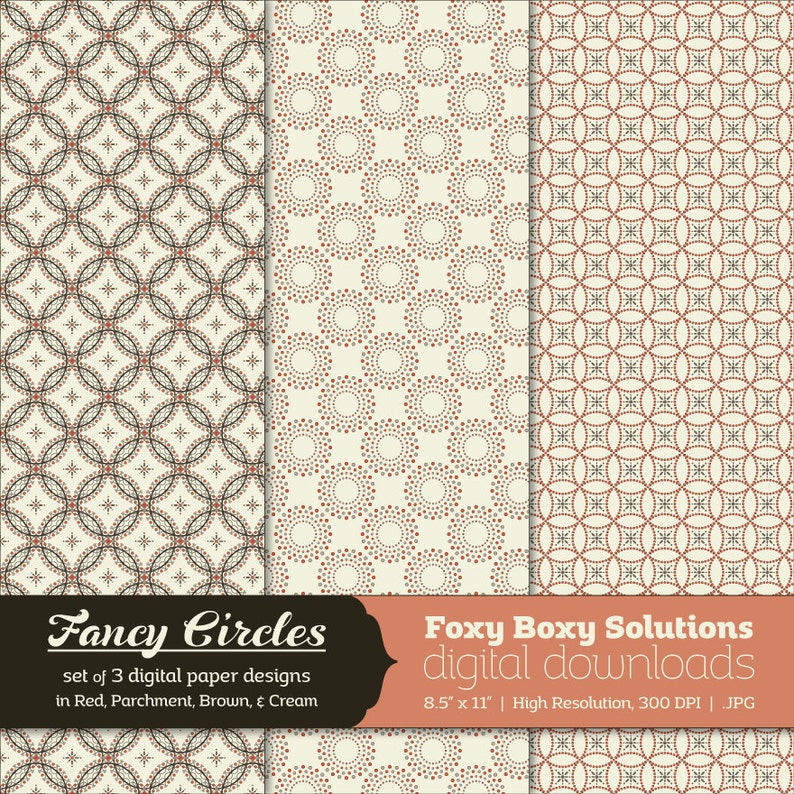Fancy Circles: Circle Pattern Digital Papers set of 3 in Red image 1