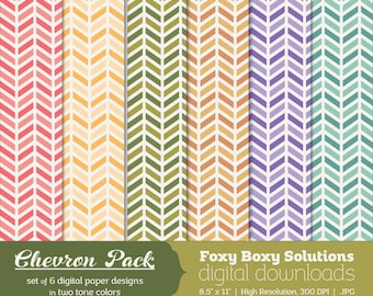 Farbe Chevron Digital Paper Pack: Satz von 6 digitale Referate in zwei-Ton-Farben, Pink, blau, lila, gelb, grün und Orange