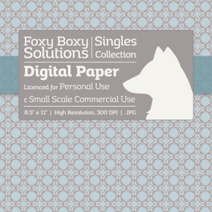 Fancy Moroccan Pattern Digital Paper - Single Sheet in Blue, Gray, & White - Printable Scrapbooking Paper