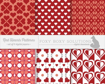Red Hearts Patterns Pack: cyfrowe papiery, 6 szt.