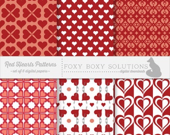 Red Hearts Patterns Pack: Digital Papers, set of 6