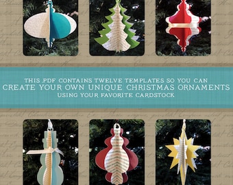 DIY Christmas Ornament Collection set of 12 Ornaments: 2013 Edition (instant download .PDF template file & instructions)