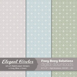 Elegant Circles: Dotted Line Circle Patterns, Digital Papers, set of 6 in Gray, Blue, and Green Instant Download Printable Scrapbook Paper image 2