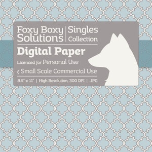 Moroccan Lattice Pattern Digital Paper - Single Sheet in Blue, Gray, & White - Printable Scrapbooking Paper