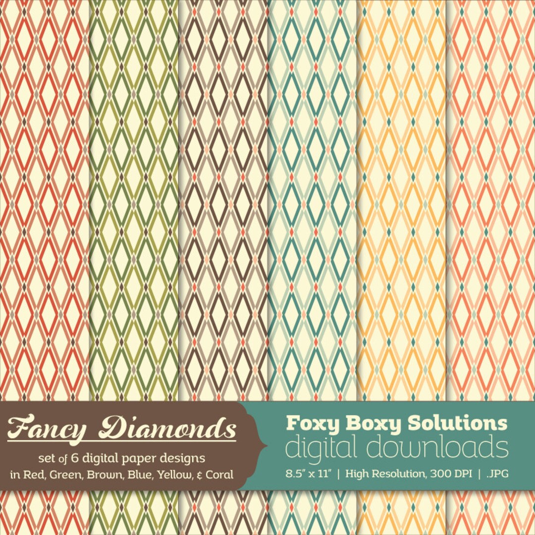 Fancy Diamond Patterns Digital Paper Pack: Set of 6 Digital Papers ...