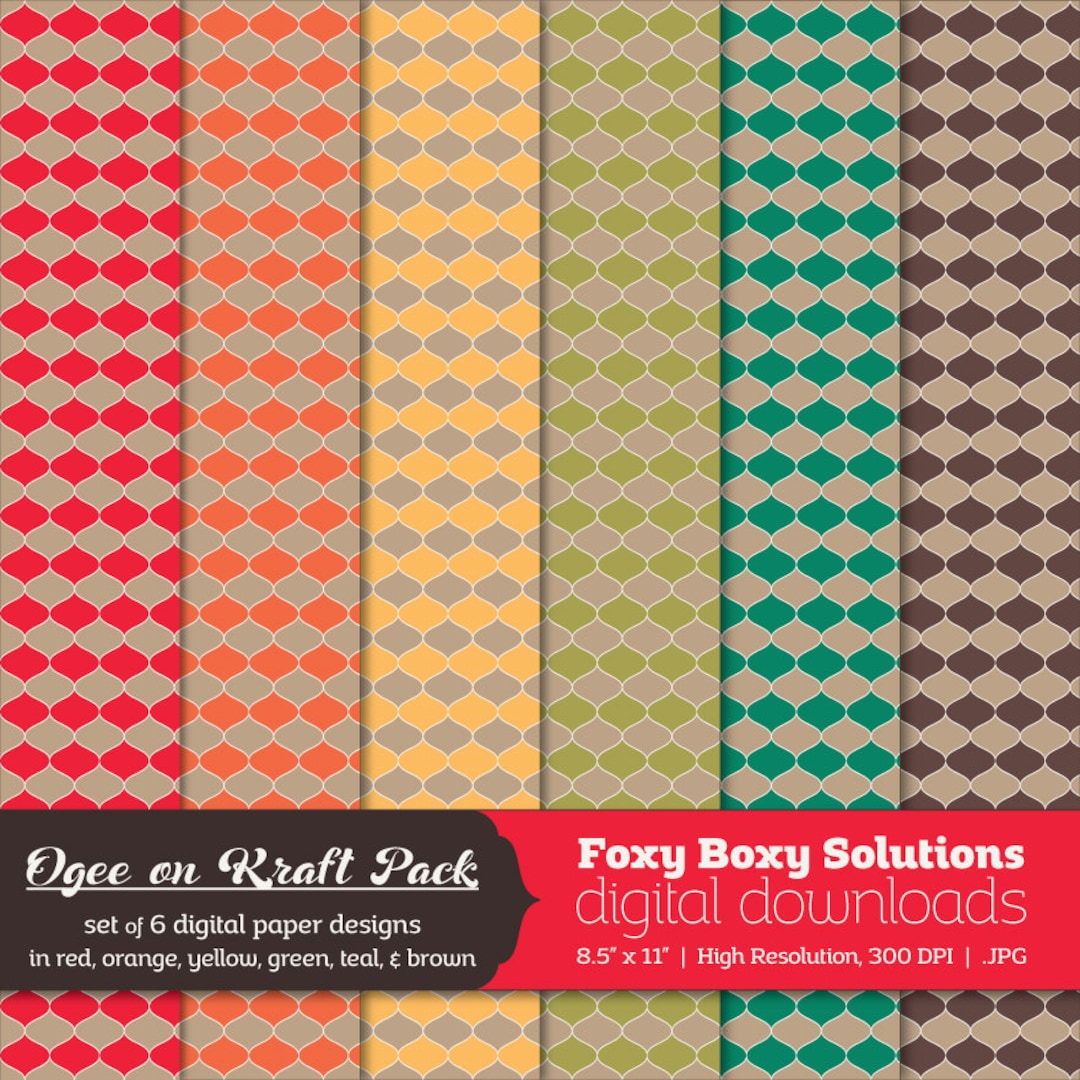 Ogee Pattern on Kraft Digital Paper Pack: Set of 6 Digital Papers in ...