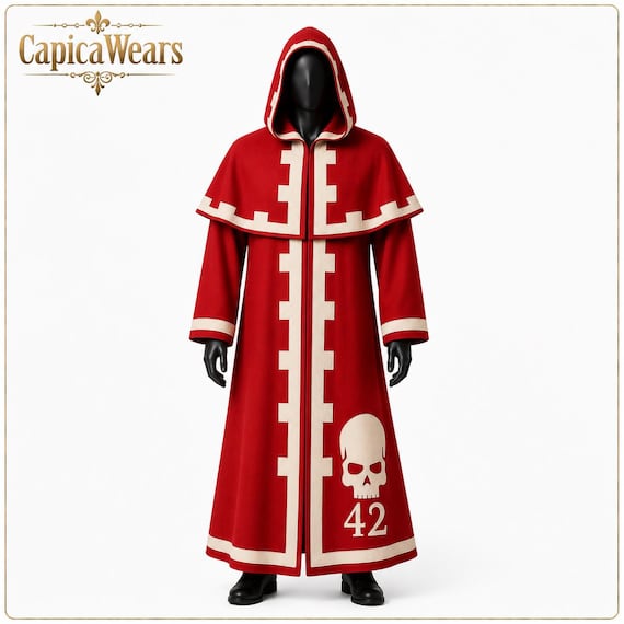 Tech Priest Robe Cosplay Costume – Red Hooded Canvas Cotton Adeptus Mechanicus Inspired Robe | Sci-Fi Priest Cloak | Custom Cosplay Outfit