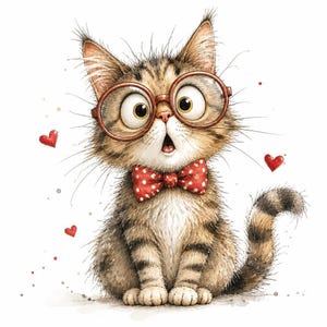 32 JPG Watercolor Cat Clipart Bundle: Rustic Kitten Illustration (Digital Download)