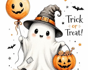 32 JPG Watercolor Ghost Halloween Clipart Bundle (Digital Download)