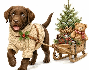 20 JPG Christmas Puppy Clipart Bundle, Watercolor Dogs in Holiday Outfits, Winter Pet Illustrations