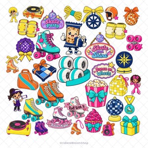 Roller Disco Night Flat Vector Clipart-paket: 100 PNG-, SVG-, EPS- och klistermärkesklara designer (digital nedladdning)