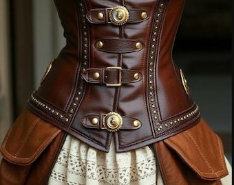 Corsé Steampunk de cuero para mujer, faja reductora victoriana marrón, bustier gótico, disfraz de feria renacentista, top corsé para cosplay.