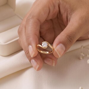 Dainty Solitaire Moissanite Ring, Minimalist Gold Engagement Ring, Elegant Promise Ring, Delicate Stackable Jewelry