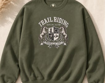 Trail Riding Social Club Sweatshirt for Horse Rider Western Horse Crewneck Equestrian Saddle Gift for Her Matching Pony Riding Pullover