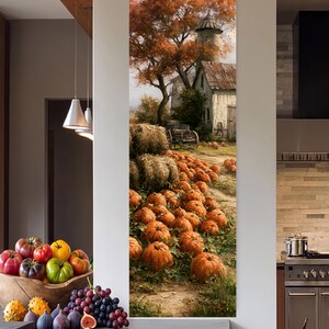 Tall Narrow Autumn Farm Wall Art Vintage Homestead Oil Painting Rustic Barn Canvas Framed Canvas Harvest Country Decor Gift